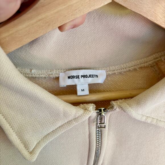 Norse Projects $235 Men’s Tan Beige Kristian Cotton Half-Zip Sweatshirt- Medium - Picture 2 of 5